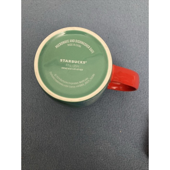 Starbucks Christmas 2024 Blue/Green 11 fl oz Mug w/Red Handle & Green Logo - Picture 8 of 10